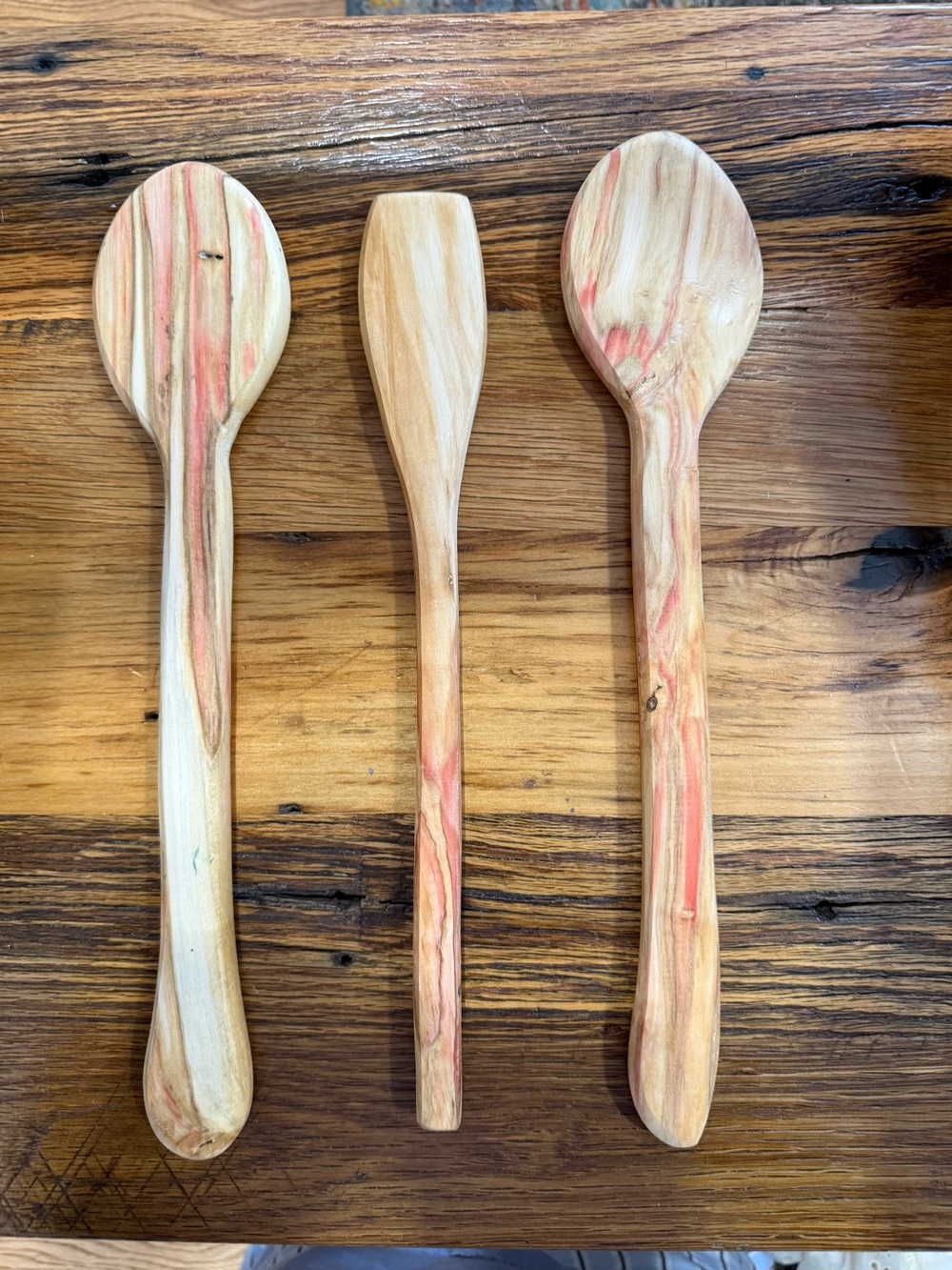 Handcrafted Box Elder Wooden Cooking Spoon Set in Natural & Pink Tones